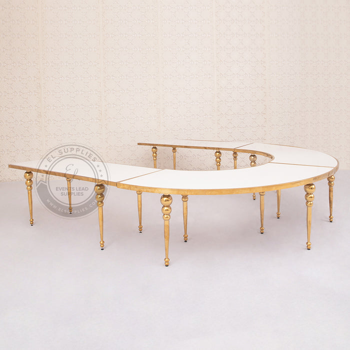 Half Circle Dining Table - Gold with White Glass Top3
