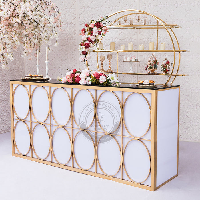 TYRONE Foldable Bar Counter with Mirror Glass and Circle Pattern