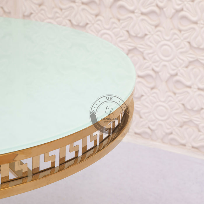 wedding cake table display, cake table with tempered white glass top