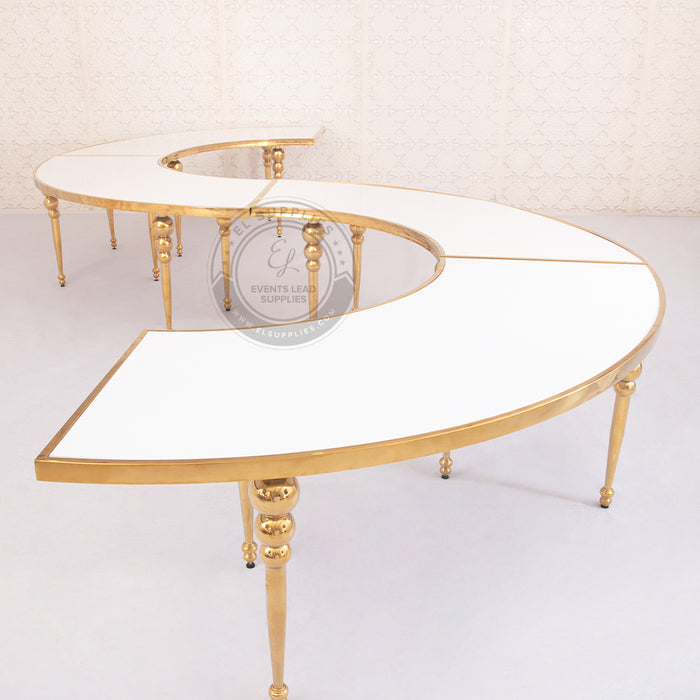 VEGA Half Circle Dining Table - Gold with White Glass Top