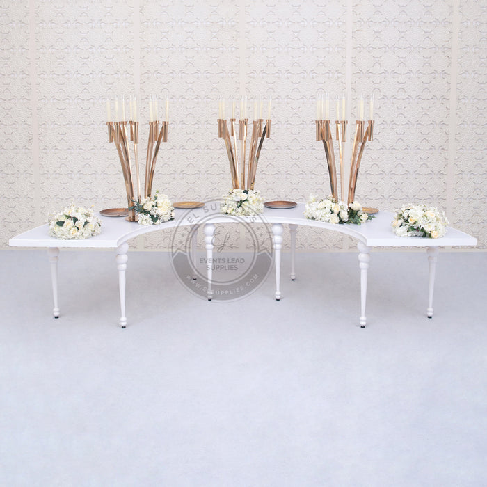 white half circle table