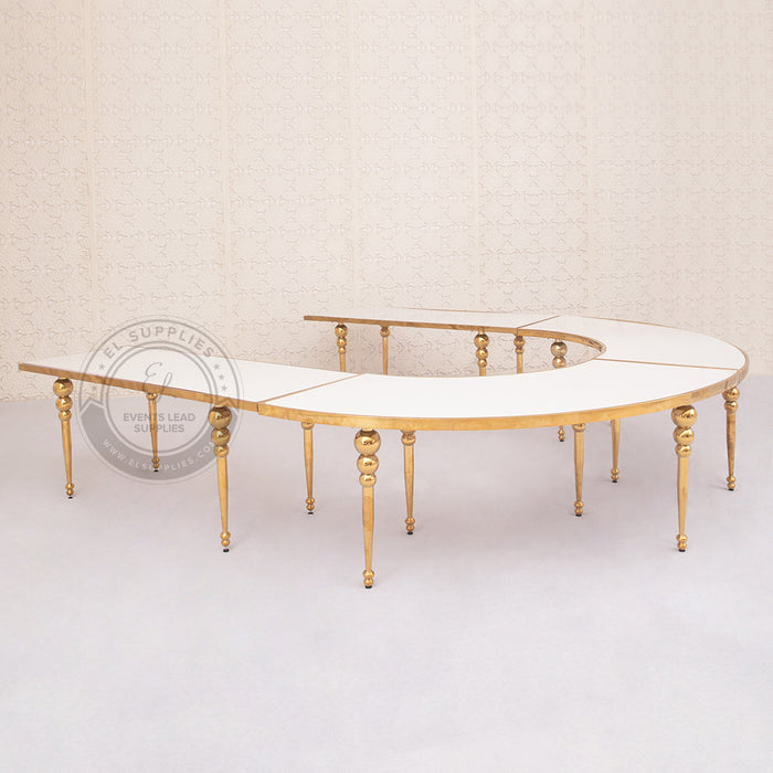 VEGA Half Circle Dining Table - Gold with White Glass Top