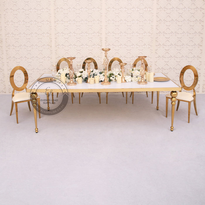 white and gold wedding dining table